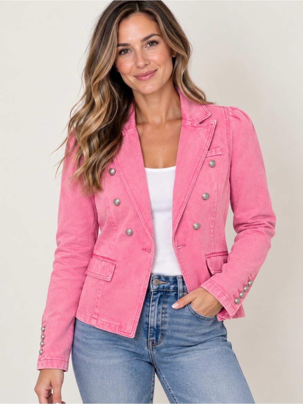 Savannah Jane Women’s Pink Double-Breasted Blazer Jacket - L
